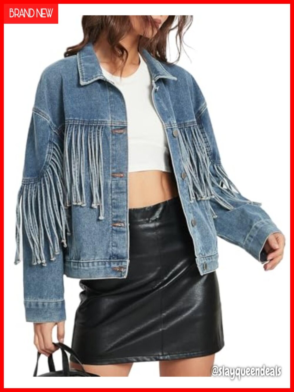 Oversized Fringed Denim Jacket Western Fringe Jean Coat